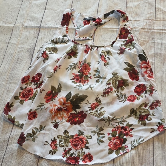 Ambiance Tops - Ambiance Floral Tank Top - Red and Green on White